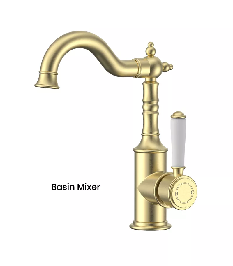 IKON Clasico Brushed Gold Ceramic Handle Basin Mixer HYB868-202A-BG