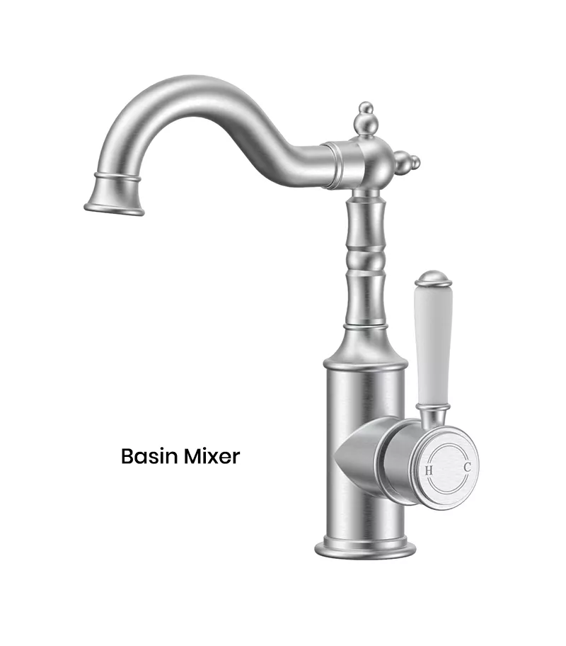 IKON Clasico Brushed Nickel Ceramic Handle Basin Mixer HYB868-202A-BN