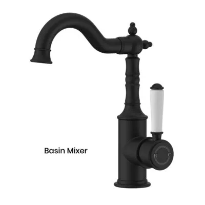IKON Clasico Matt Black Ceramic Handle Basin Mixer HYB868-202A-MB
