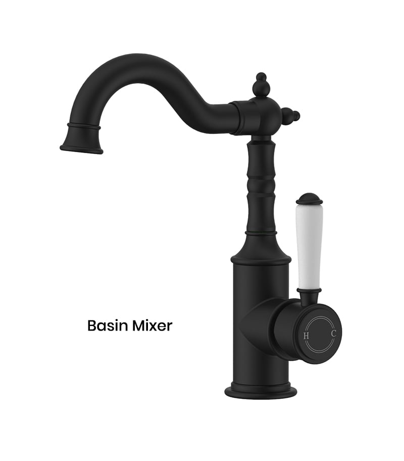 IKON Clasico Matt Black Ceramic Handle Basin Mixer HYB868-202A-MB