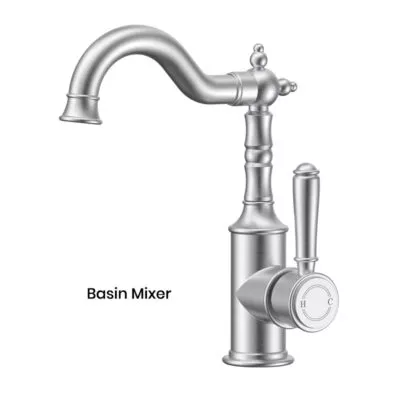 IKON Clasico Brushed Nickel Solid Handle Basin Mixer HYB868-202BN
