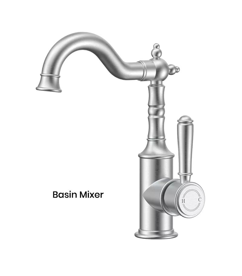 IKON Clasico Brushed Nickel Solid Handle Basin Mixer HYB868-202BN