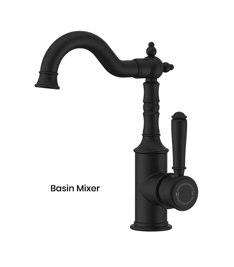 IKON Clasico Matt Black Solid Handle Basin Mixer HYB868-202MB
