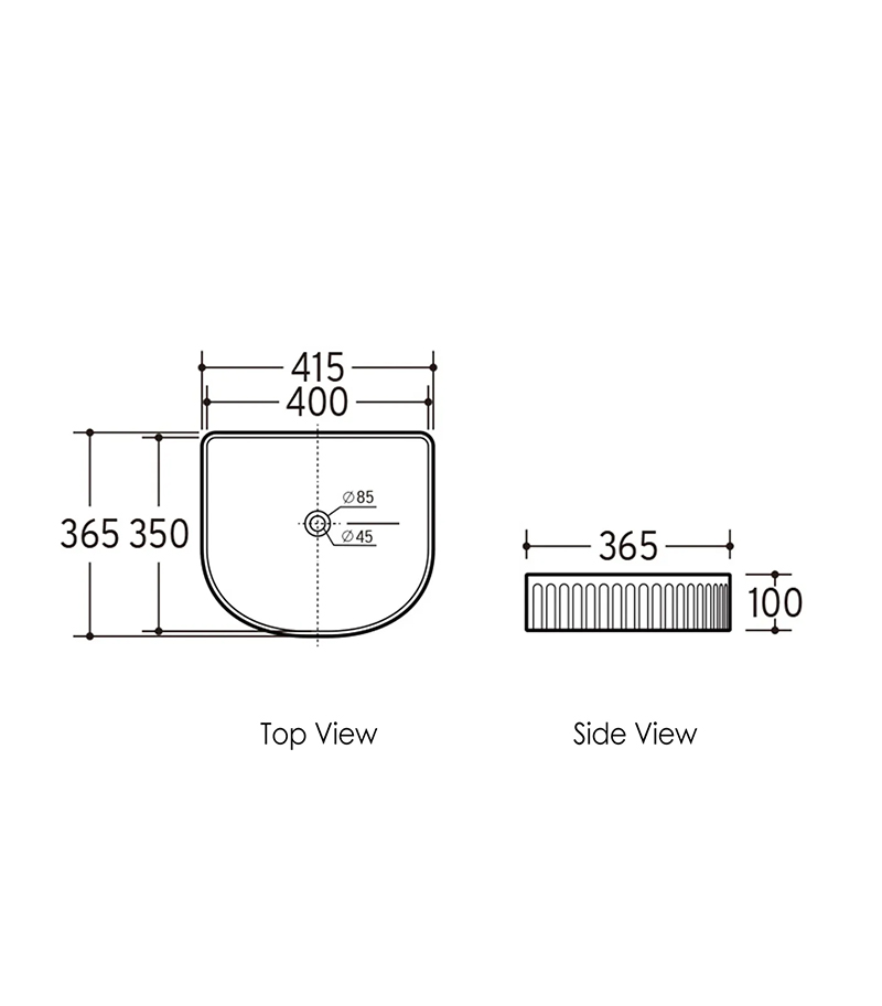 Archie 415mm Fluted Above Counter Ceramic Basin Specification