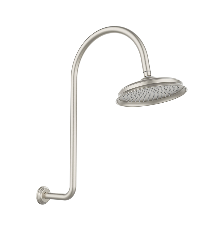 Clasico Brushed Nickel Shower Head With High-Rise Arm