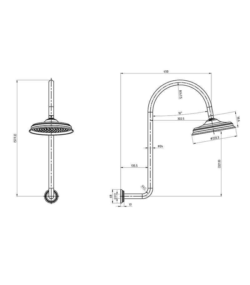 Clasico Shower Head With Hight-Rise Arm Specification