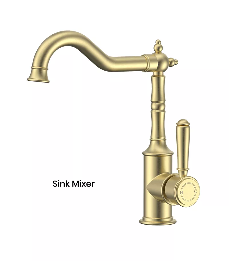 IKON Clasico Brushed Gold Solid Handle Sink Mixer hyb868-102BG