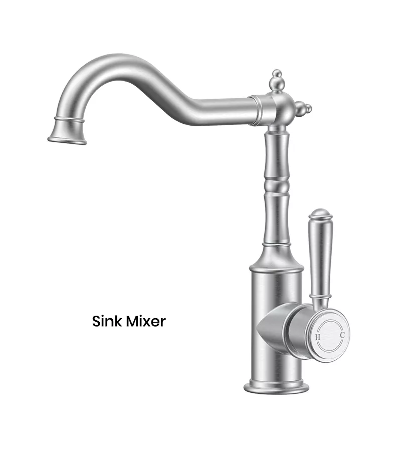 IKON Clasico Brushed Nickel Solid Handle Sink Mixer hyb868-102BN