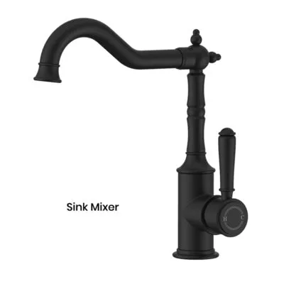 IKON Clasico Matt Black Solid Handle Sink Mixer hyb868-102MB
