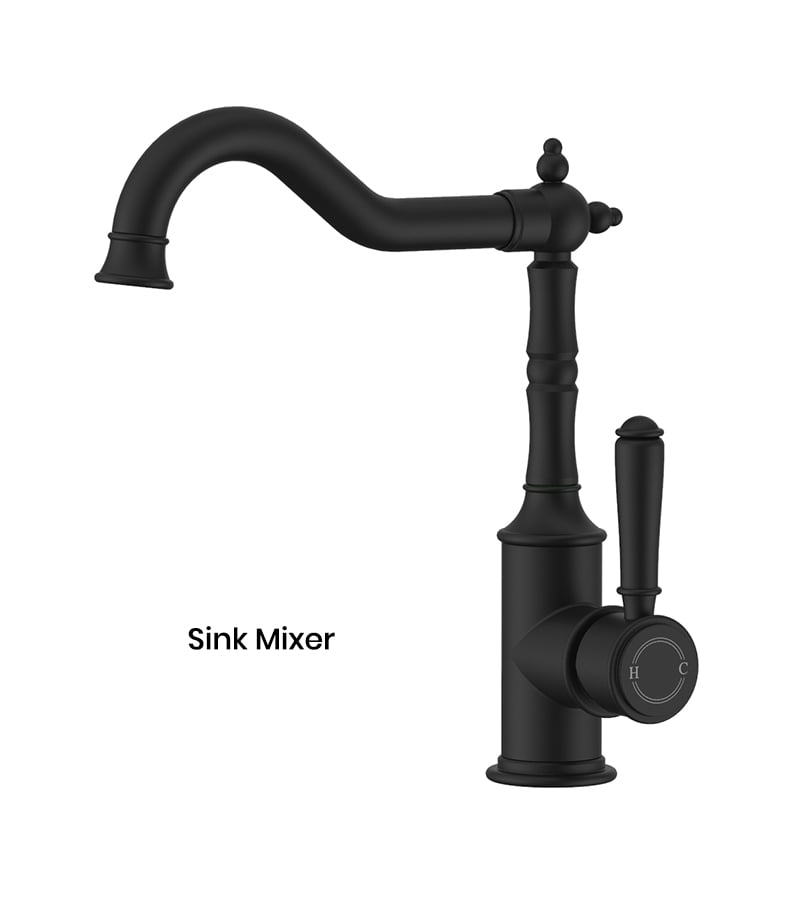 IKON Clasico Matt Black Solid Handle Sink Mixer hyb868-102MB