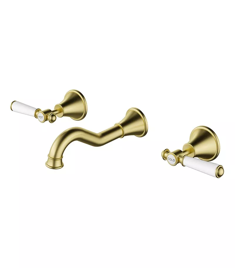 Clasico Ceramic Handle Bath Tap Set - Brushed Gold