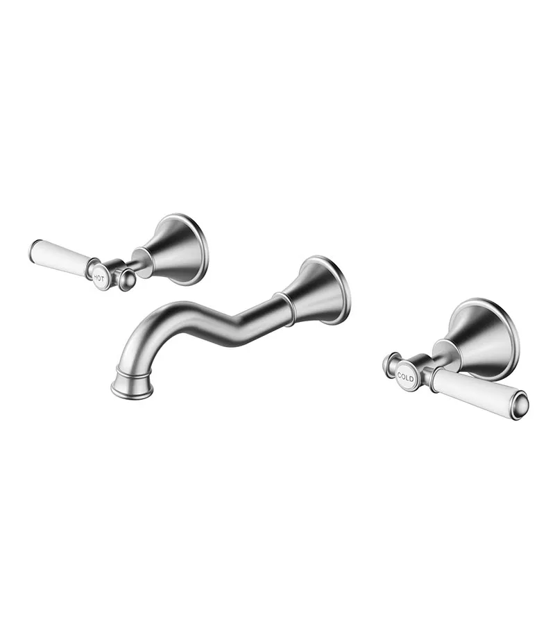 Clasico Ceramic Handle Bath Tap Set - Brushed Nickel