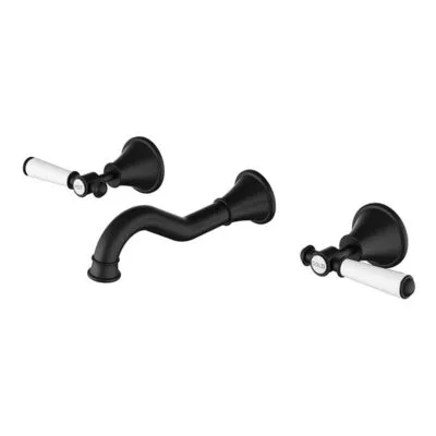 Clasico Ceramic Handle Bath Tap Set - Matt Black