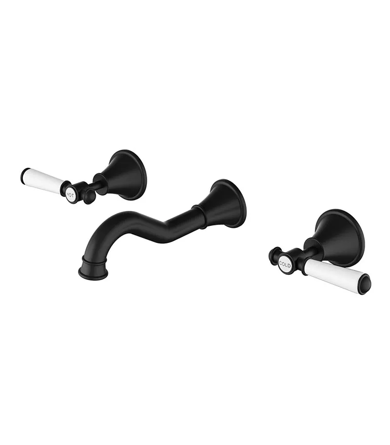 Clasico Ceramic Handle Bath Tap Set - Matt Black