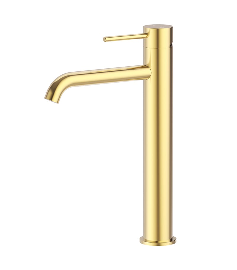 Opus II Brushed Gold Stainless Steel Curved Spout High-rise Basin Mixer