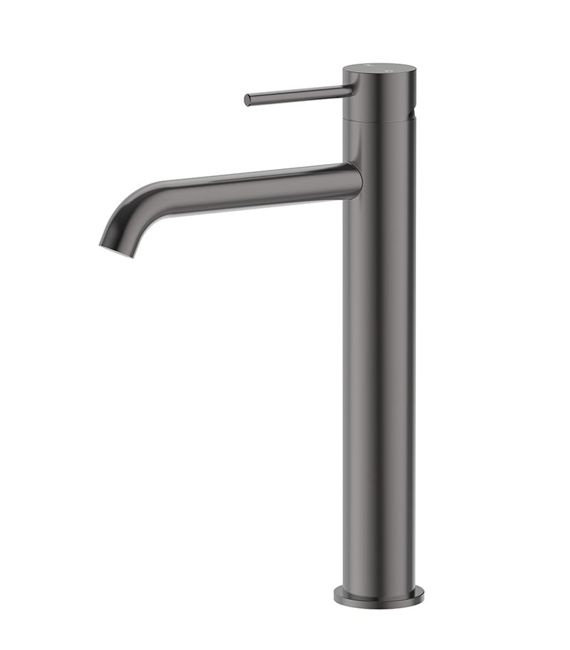 Opus II Gunmetal Grey Stainless Steel Curved Spout High-rise Basin Mixer