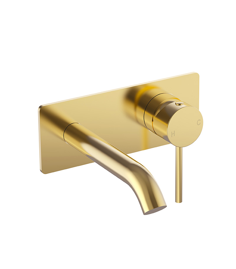 Opus II Brushed Gold Stainless Steel Wall Mounted Basin/Bath Mixer On Backplate