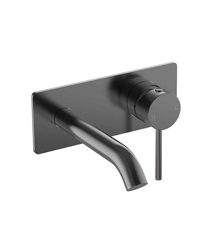 Opus II Gunmetal Grey Stainless Steel Wall Mounted Basin/Bath Mixer On Backplate