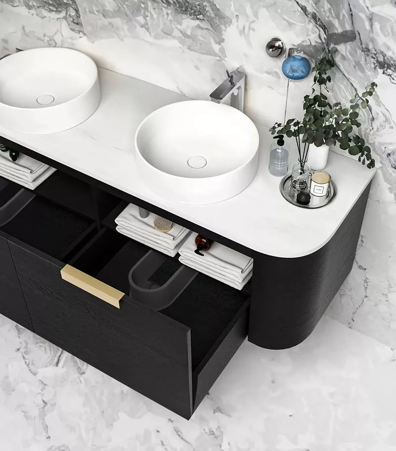 Bondi Black Oak 1500mm Plywood Double Bowls Wall Hung Vanity Inside