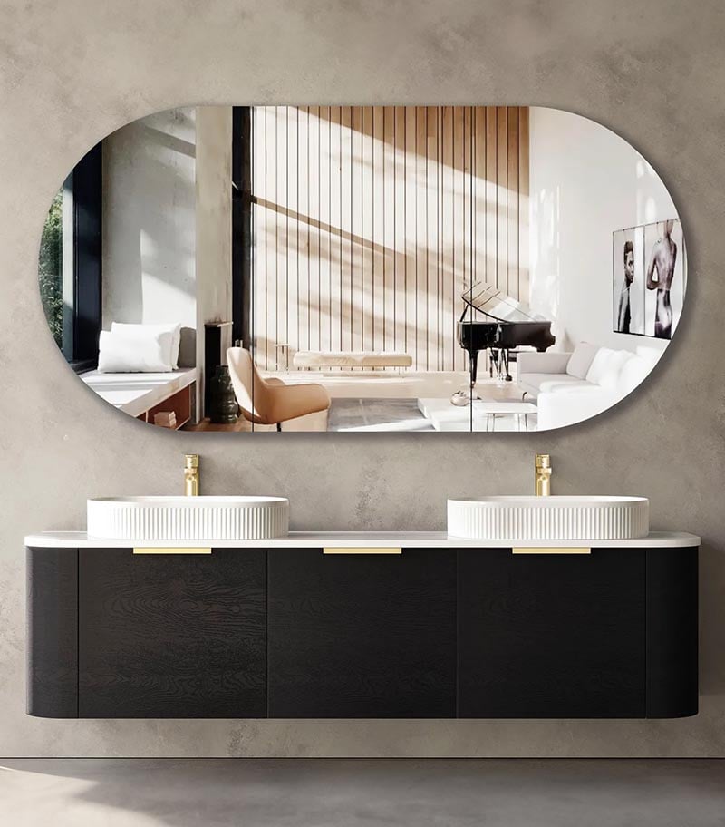 Bondi Black Oak 1800mm Plywood Double Bowls Wall Hung Vanity