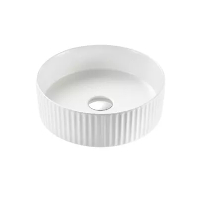 Bellevue 400mm Gloss/Matt White Fluted Round Above Counter Ceramic Basin