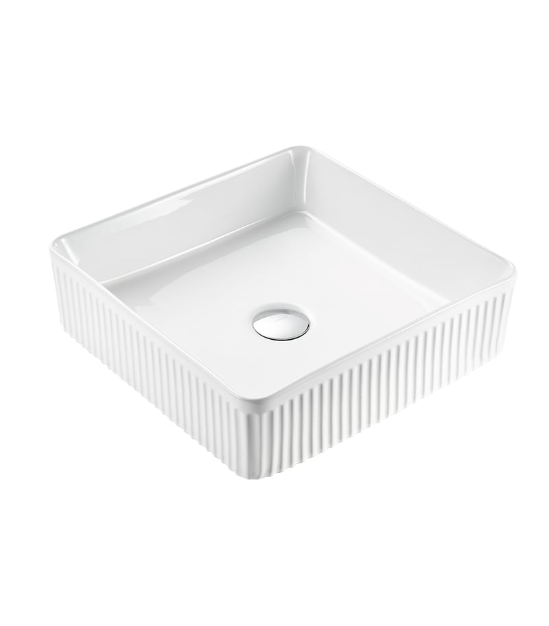 Bellevue 415mm Gloss/Matt White Ceramic Fluted Square Above Counter Basin Sideview