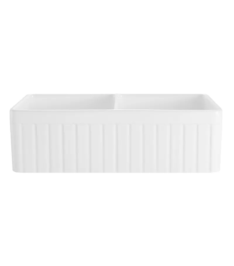 Greenwich Fireclay Farmhouse Gloss White Double Bowl Sink 828mm - Front