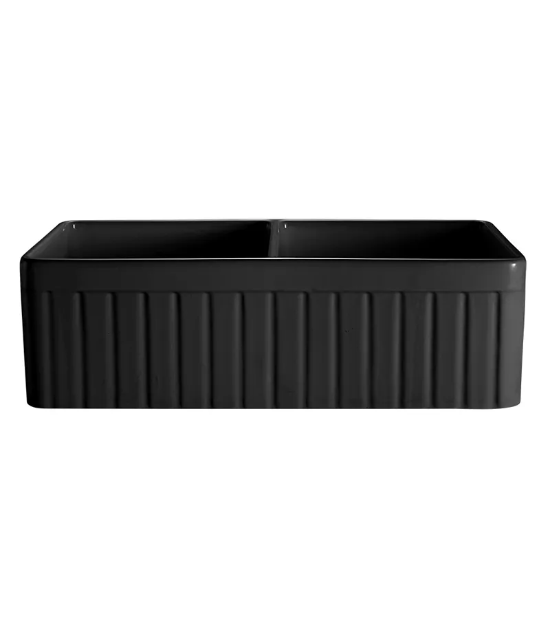 Greenwich Fireclay Farmhouse Matt Black Double Bowl Sink 828mm - Front