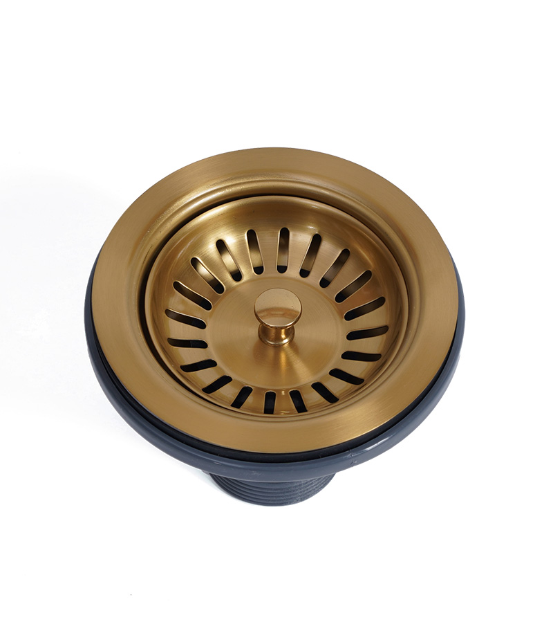 Brushed Gold Stainless Steel Basket Waste For Fireclay Sinks - Topview