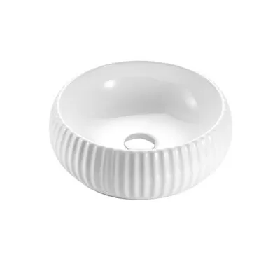 Bellevue 400mm Gloss/Matt White Ceramic Fluted Curved Above Counter Ceramic Basin