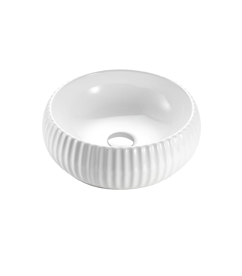 Bellevue 400mm Gloss/Matt White Ceramic Fluted Above Counter Curved Basin