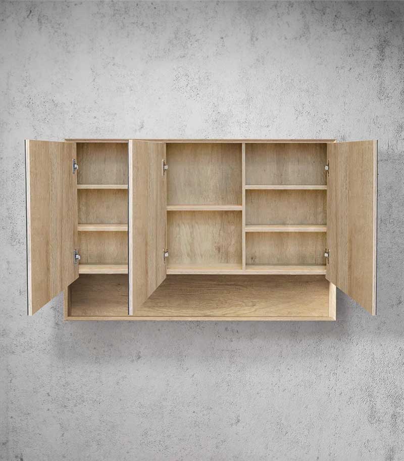 Byron 1200mm x 800mm Natural Oak Shaving Cabinet With Shelf Inside View