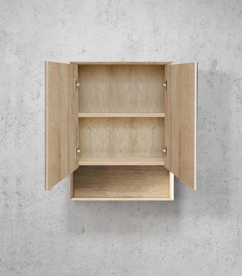 Byron 600mm x 800mm Natural Oak Shaving Cabinet With Shelf Inside View