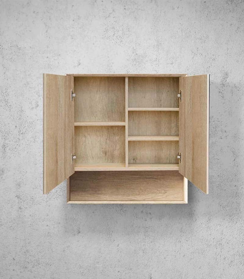 Byron 750mm x 800mm Natural Oak Shaving Cabinet With Shelf Inside View