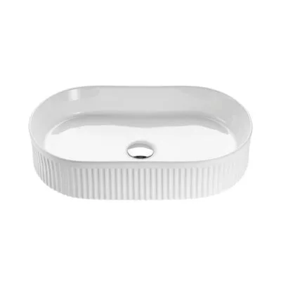 Bellevue 580mm Gloss/Matt White Ceramic Fluted Oval Above Counter Basin