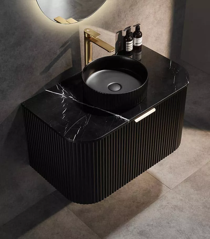 CETO AVOLON 890mm Matt Black Wall Hung Vanity Cabinet Sideview