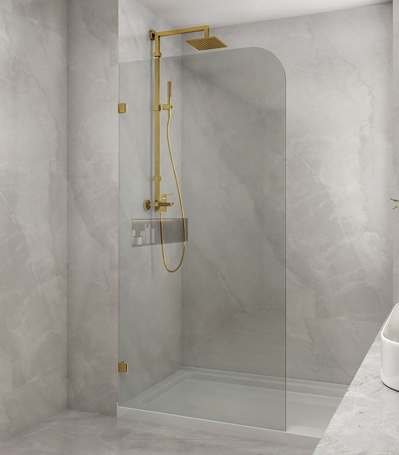 Brushed Gold Frameless Single Shower Screen Panel With Curved Corner