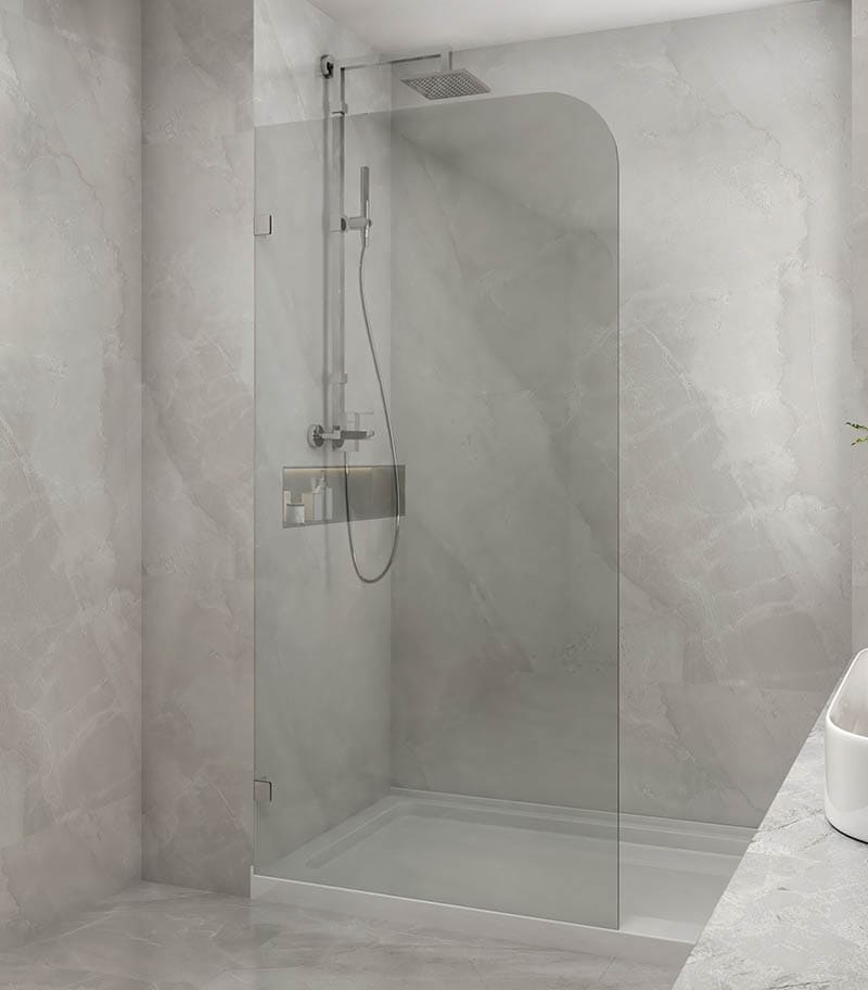 Brushed Nickel Frameless Single Shower Screen Panel With Curved Corner