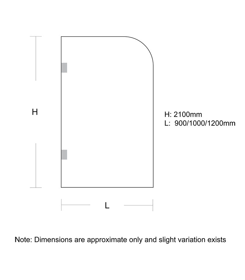 Frameless Single Shower Screen Panel With Curved Corner - Specification