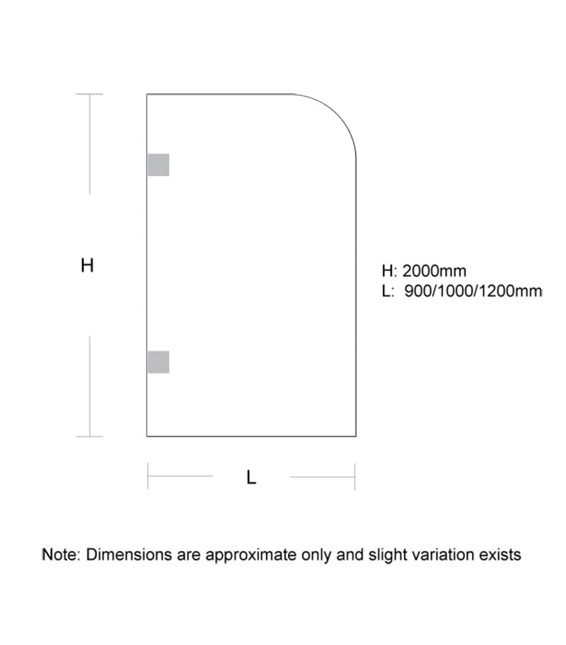 Frameless Single Shower Screen Panel With Curved Corner Specification