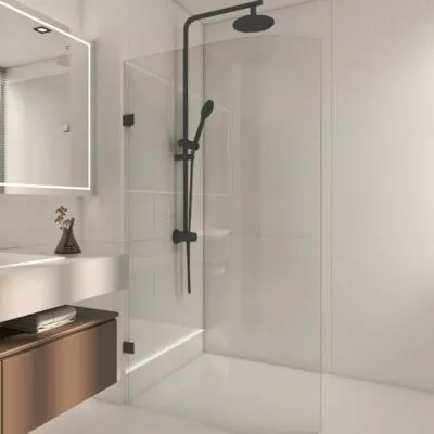 Matt Black Frameless Curved Edge Single Shower Screen Panel