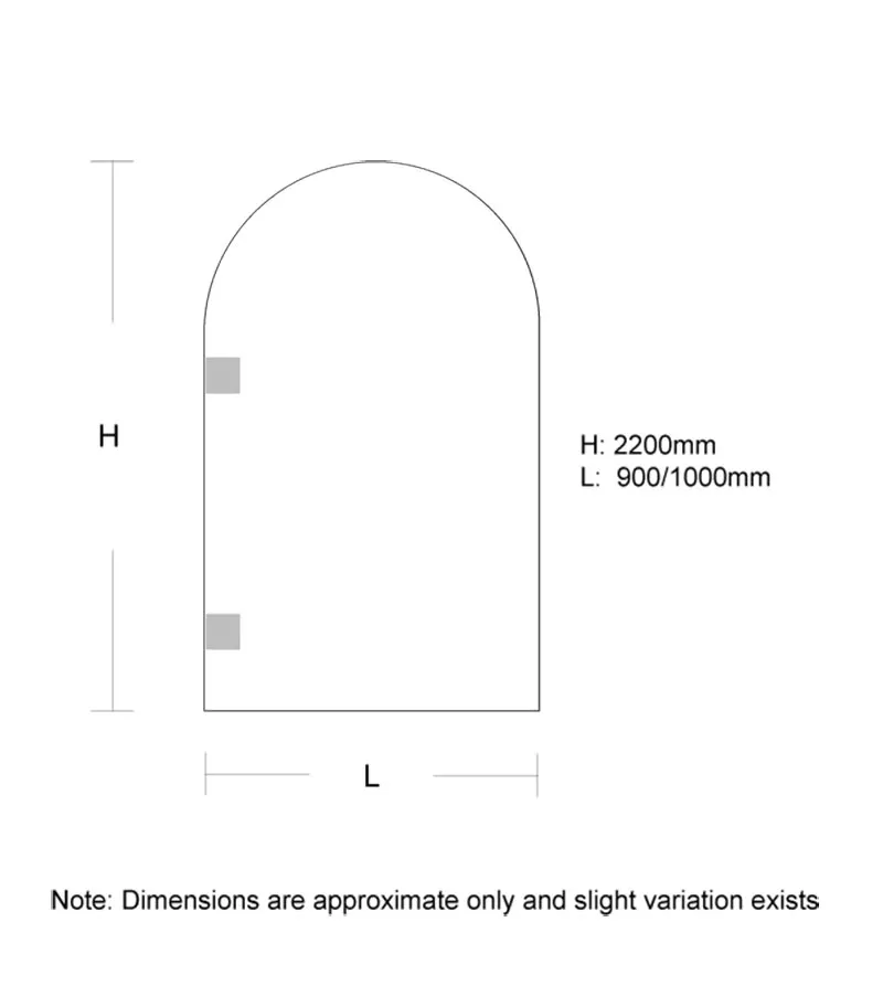 Arch Frameless Single Shower Screen Panel Specification