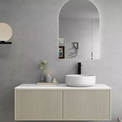 Bellevue Groove 1190mm Narrow Wall Hung Vanity Cabinet - Coastal Oak