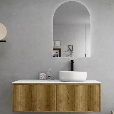Bellevue Groove 1190mm Narrow Wall Hung Vanity Cabinet - Prime Oak