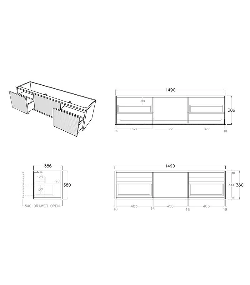 Bellevue Groove 1490mm Narrow Wall Hung Vanity Cabinet Specification Bellevue Groove 1490mm Narrow Wall Hung Vanity Cabinet Specification