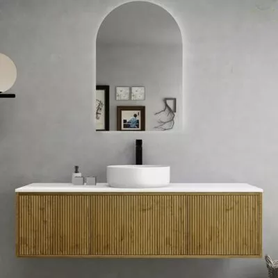 Bellevue Groove 1490mm Narrow Wall Hung Vanity Cabinet - Prime Oak