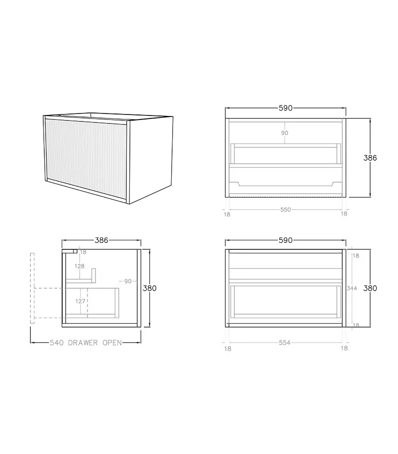Bellevue Groove 590mm Narrow Wall Hung Vanity Cabinet Specification Bellevue Groove 590mm Narrow Wall Hung Vanity Cabinet Specification