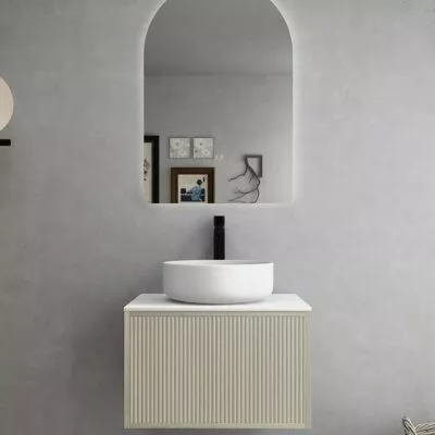 Bellevue Groove 590mm Narrow Wall Hung Vanity Cabinet - Coastal Oak