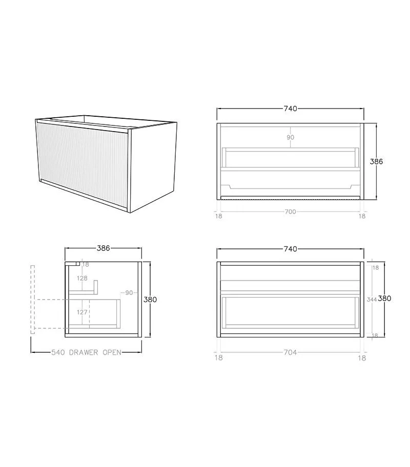 Bellevue Groove 740mm Narrow Wall Hung Vanity Cabinet Bellevue Groove 740mm Narrow Wall Hung Vanity Cabinet