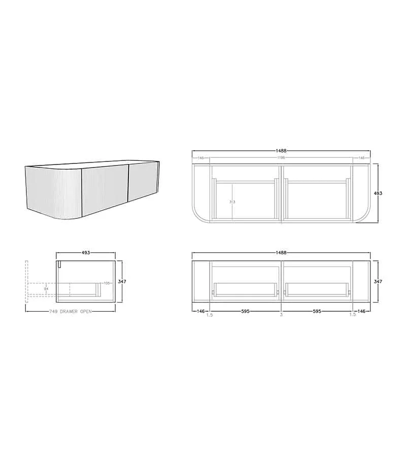 CETO Bronte 1488mm Wall Hung Vanity Cabinet Specification CETO Bronte 1488mm Wall Hung Vanity Cabinet Specification